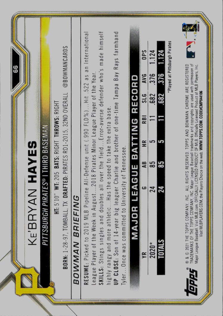 2021 Bowman #66 Ke'Bryan Hayes
