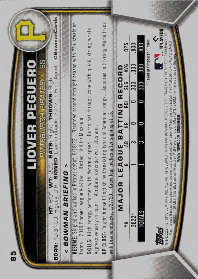 2023 Bowman #85 Liover Peguero