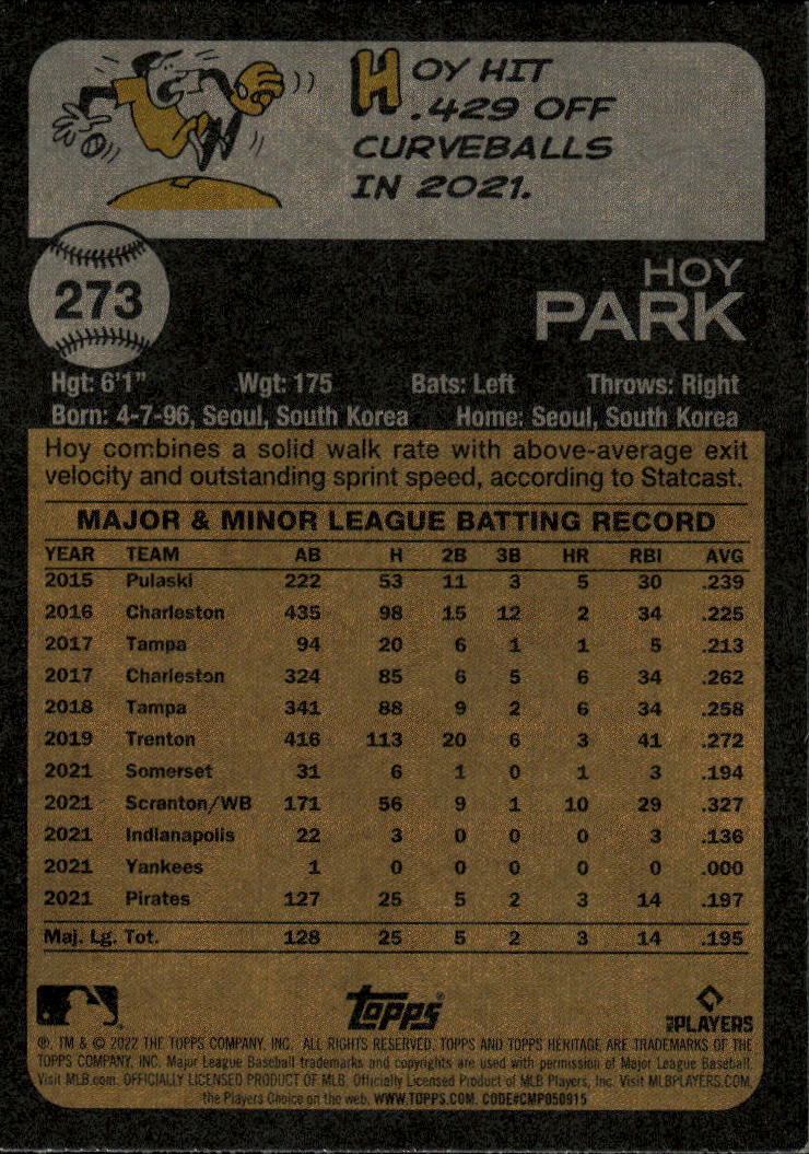 2022 Topps Heritage #273 Hoy Park