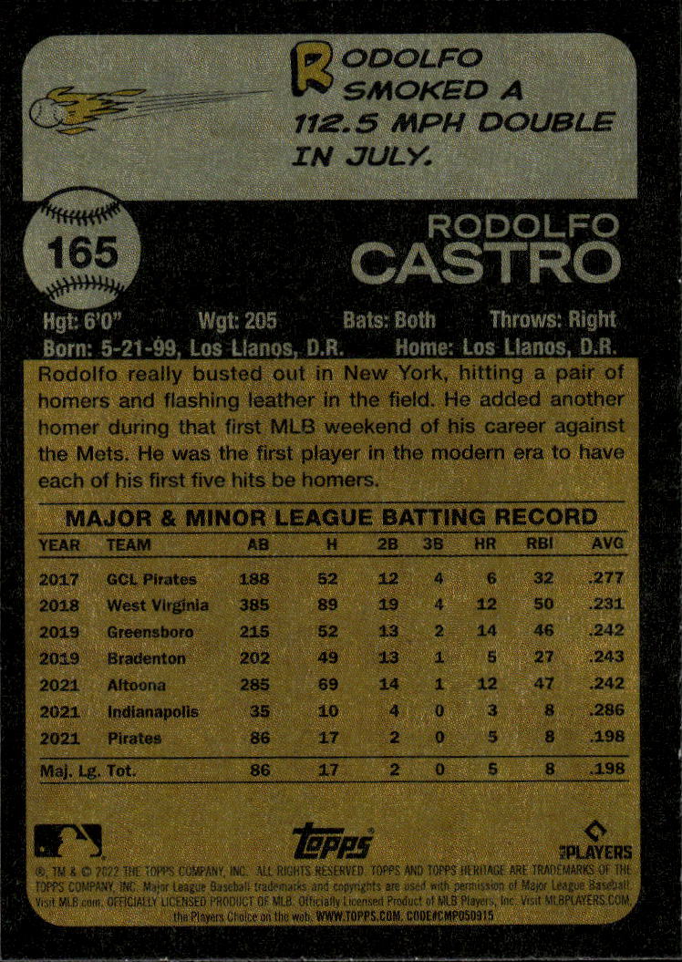 2022 Topps Heritage #165 Rodolfo Castro