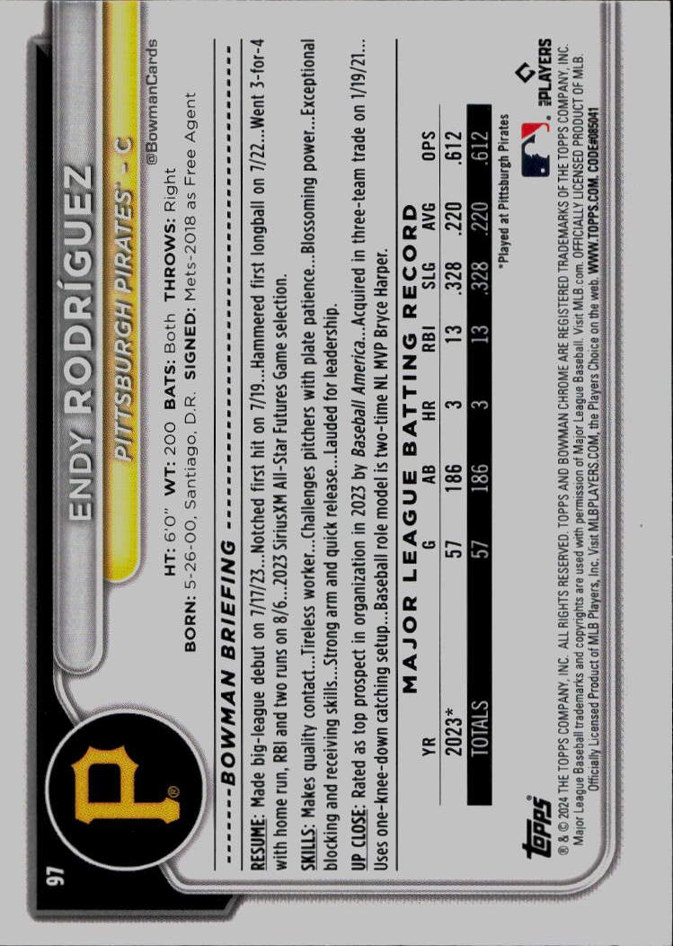 2024 Bowman Chrome #97 Endy Rodríguez