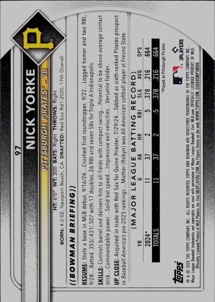 2025 Bowman #97 Nick Yorke