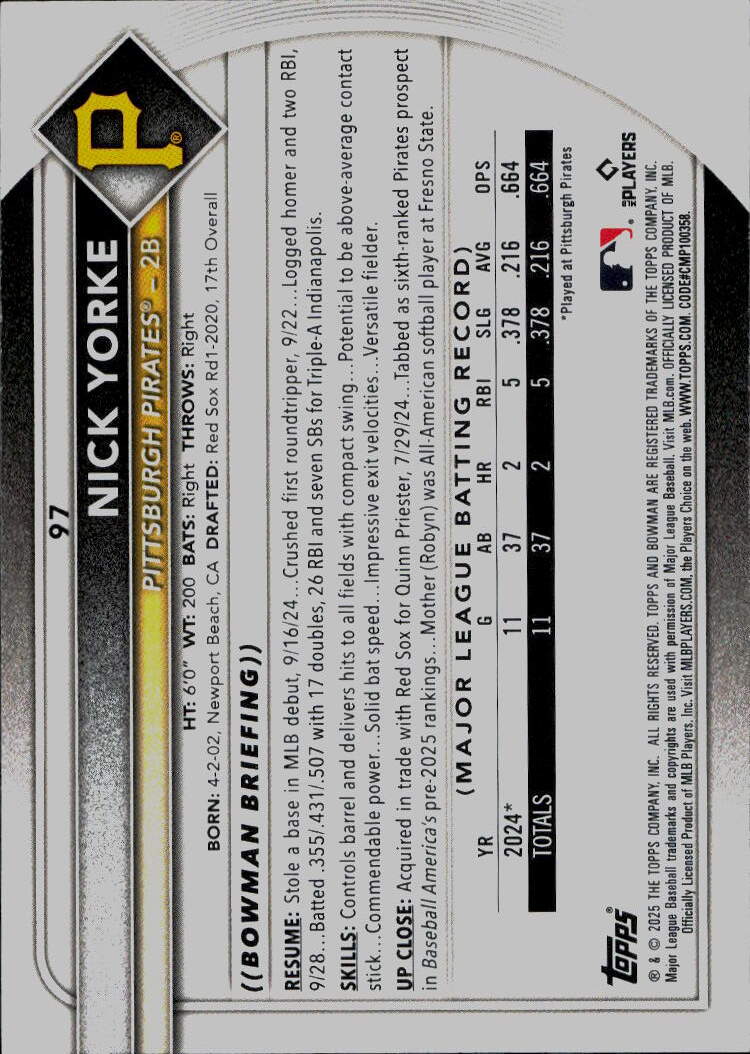 2025 Bowman #97 Nick Yorke