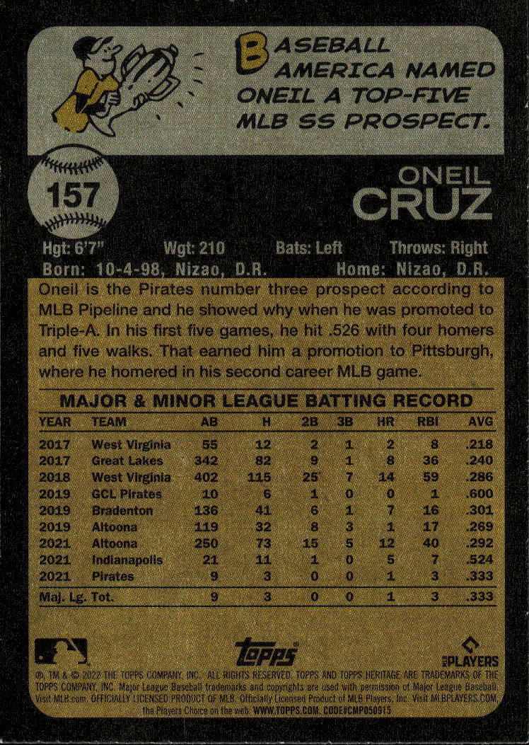 2022 Topps Heritage #157 Oneil Cruz