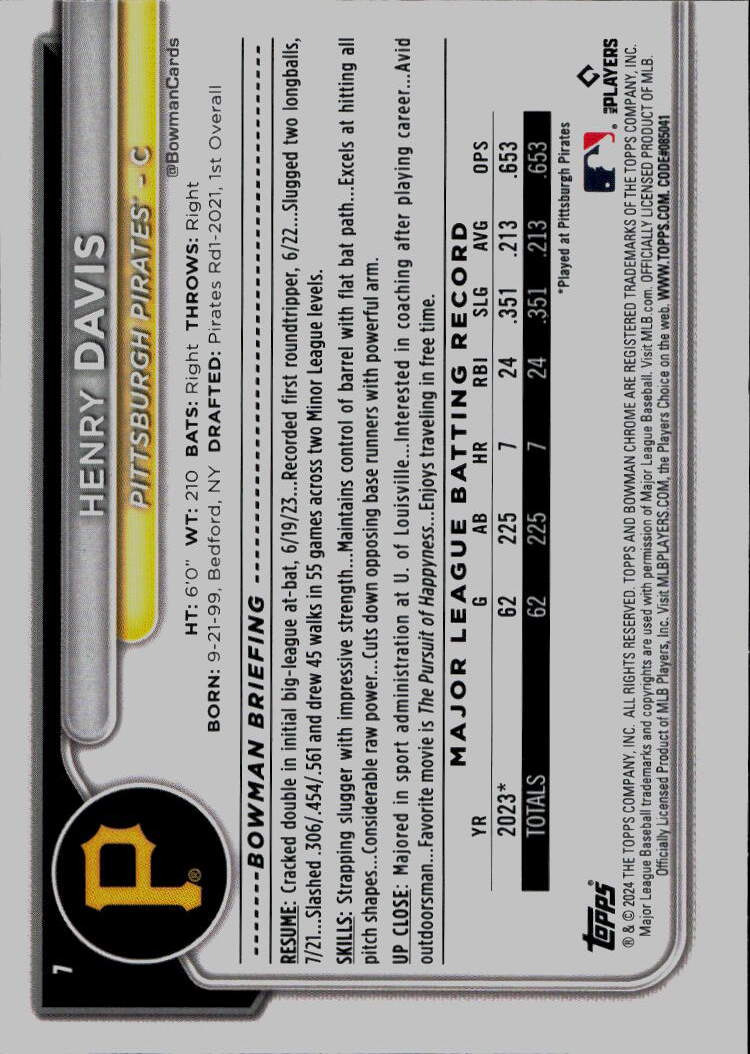 2024 Bowman Chrome #7 Henry Davis