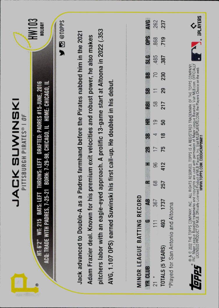 2022 Topps Holiday #HW103 Jack Suwinski