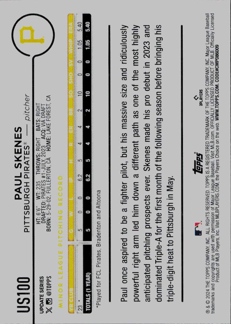 2024 Topps Update #US100 Paul Skenes