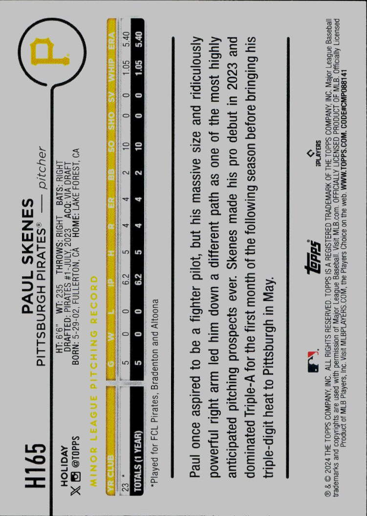 2024 Topps Holiday #H165 Paul Skenes