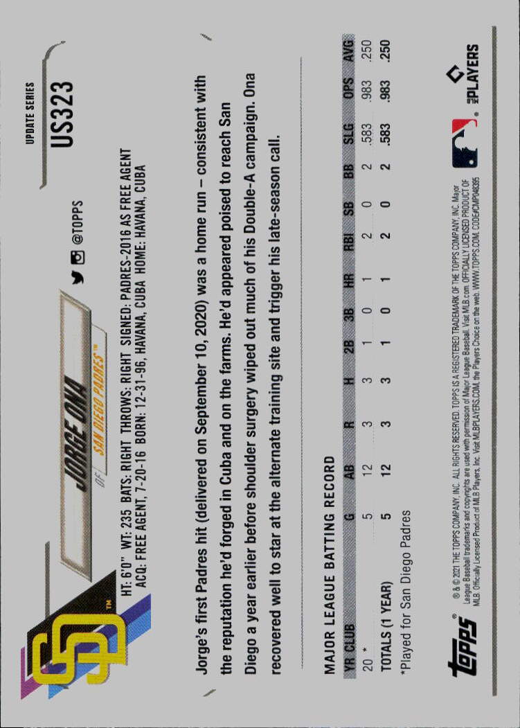 2021 Topps Update #US323 Jorge Ona