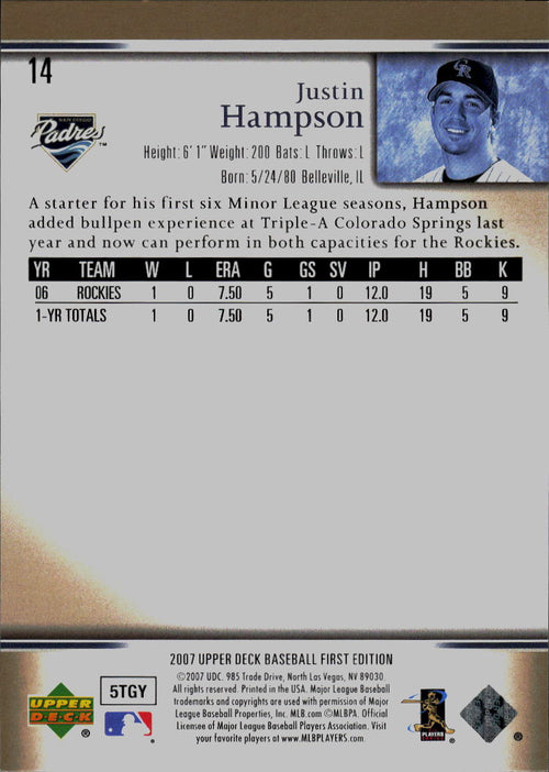 2007 Upper Deck First Edition #14 Justin Hampson