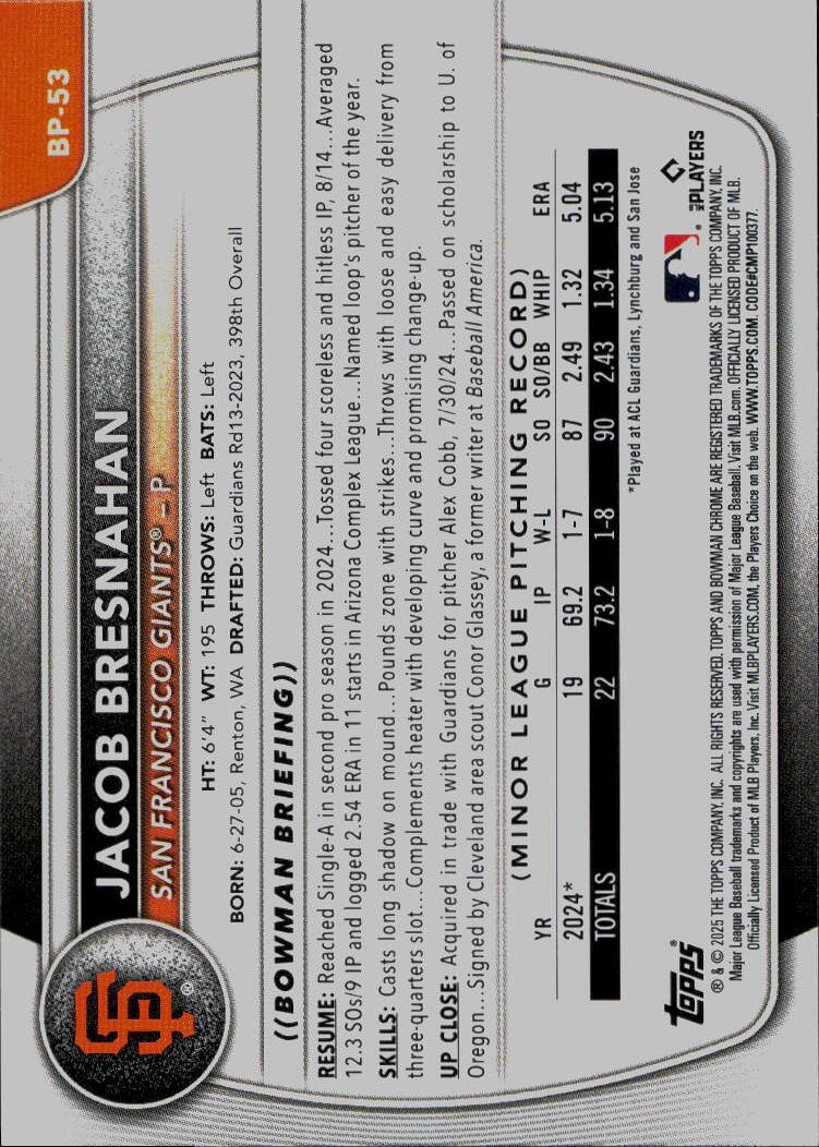 2025 Bowman #BP-53 Jacob Bresnahan Prospects