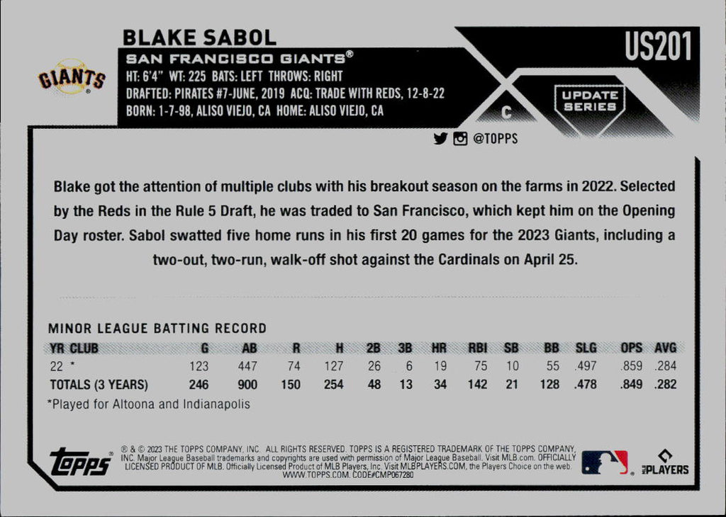 2023 Topps Update #US201 Blake Sabol