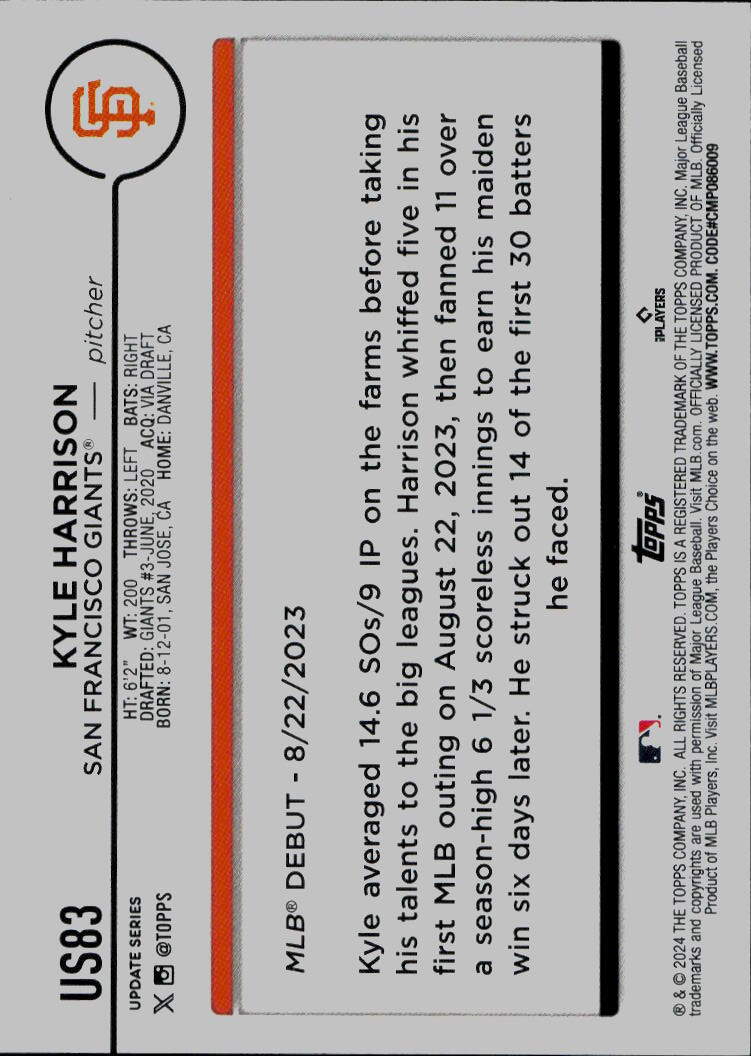 2024 Topps Update #US83 Kyle Harrison