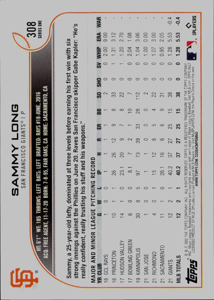 2022 Topps #308 Sammy Long