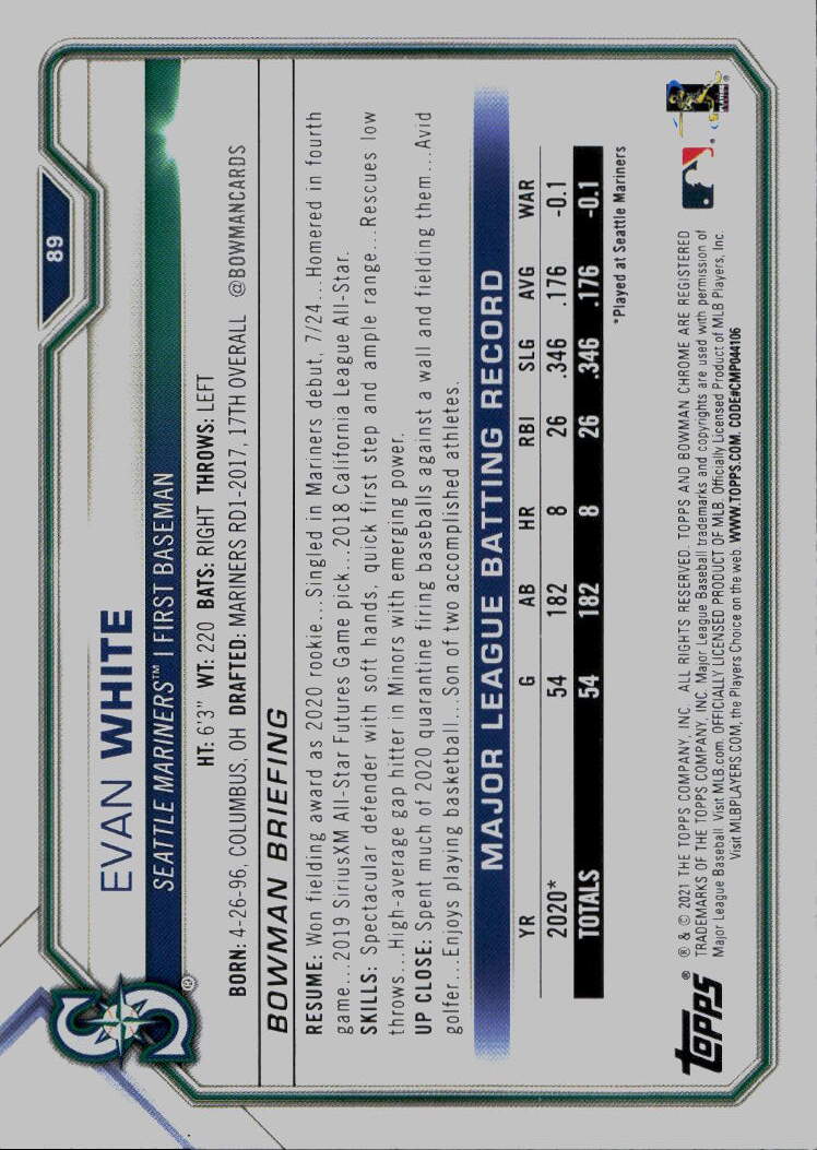 2021 Bowman #89 Evan White