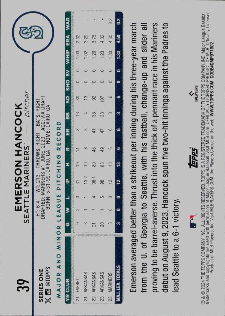 2024 Topps #39 Emerson Hancock