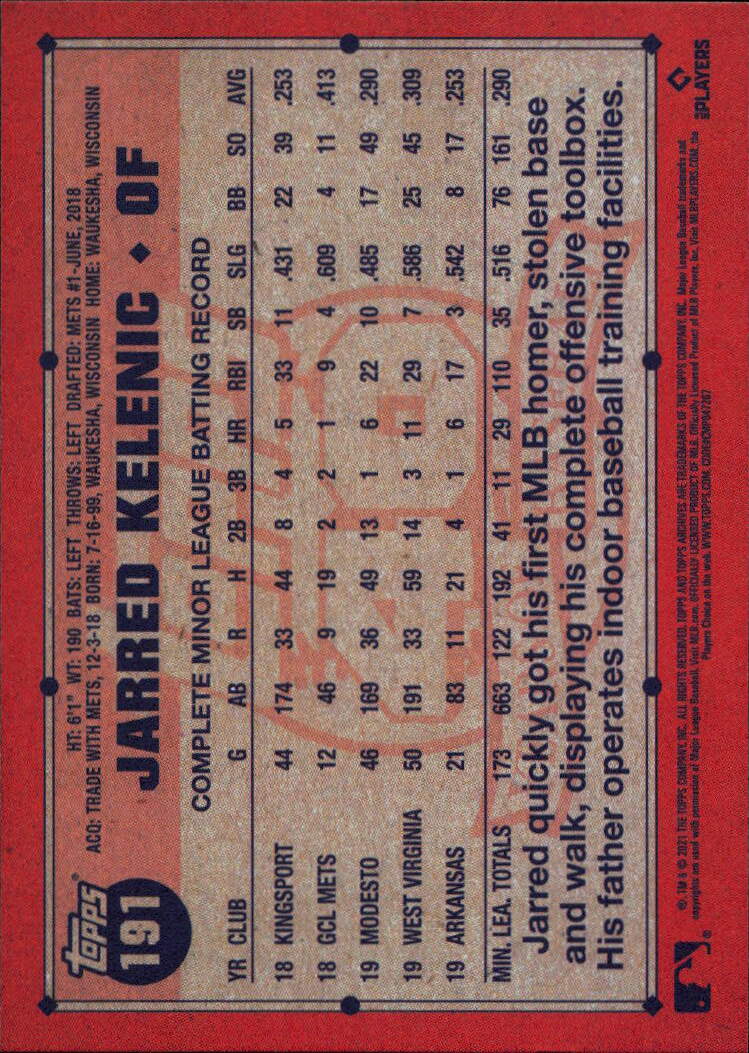 2021 Topps Archives #191b Jarred Kelenic 70 Years of Baseball Emblem