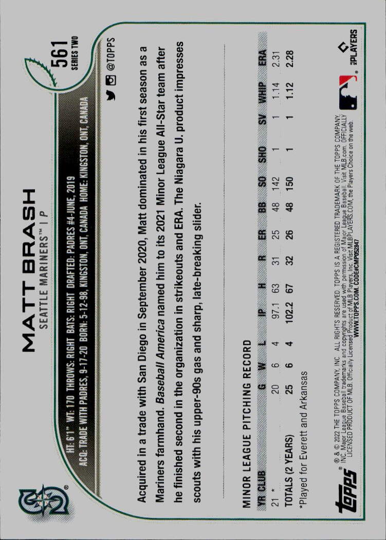 2022 Topps #561 Matt Brash