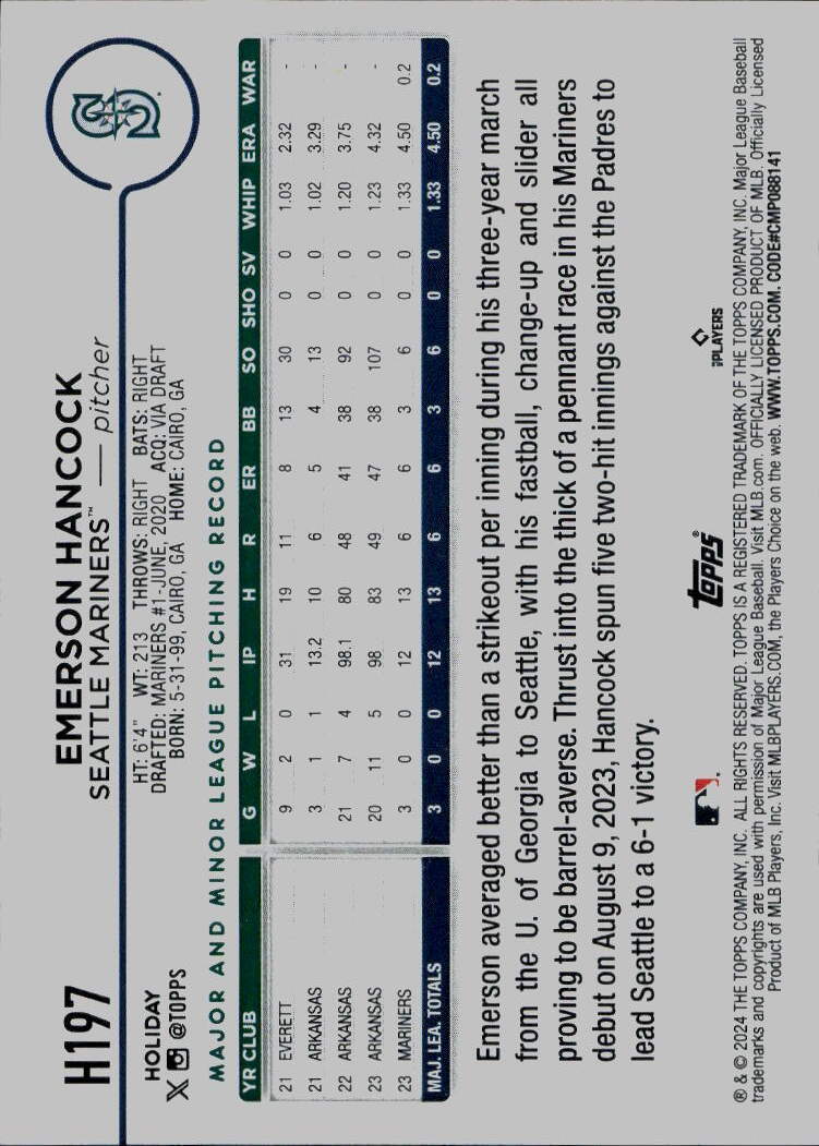 2024 Topps Holiday #H197 Emerson Hancock