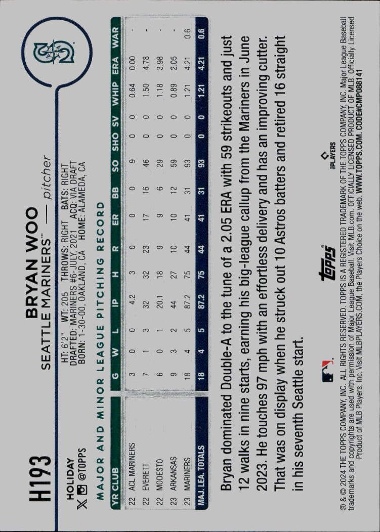 2024 Topps Holiday #H193 Bryan Woo