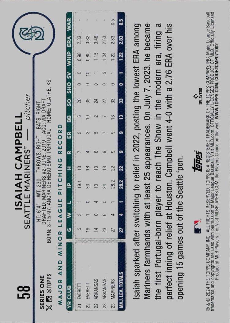 2024 Topps #58 Isaiah Campbell