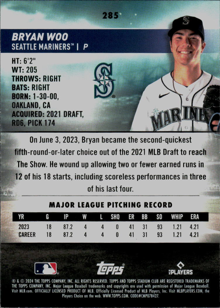 2024 Stadium Club #285 Bryan Woo