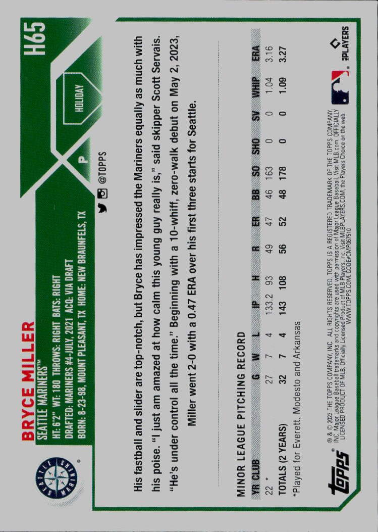 2023 Topps Holiday #H65 Bryce Miller
