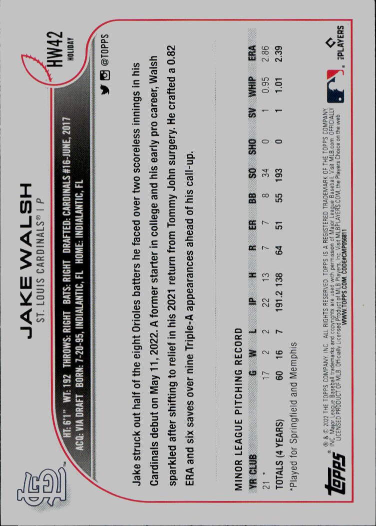 2022 Topps Holiday #HW42 Jake Walsh