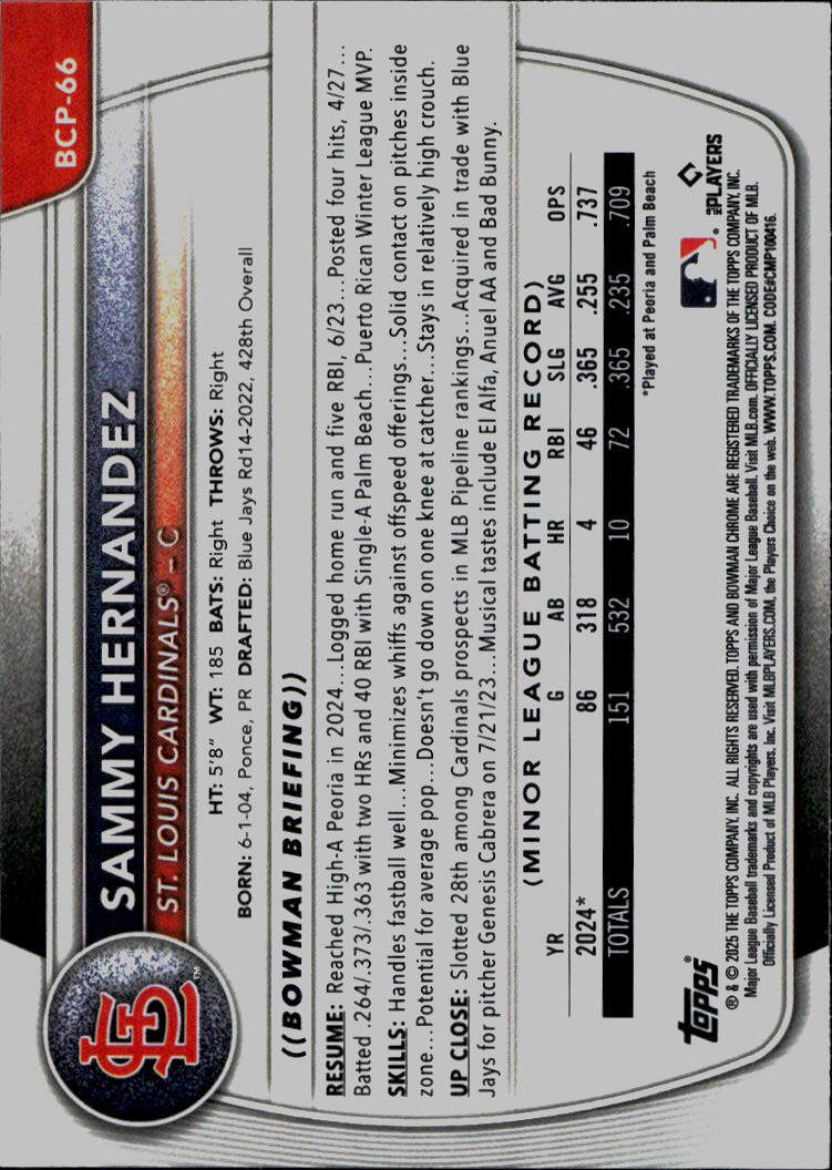 2025 Bowman #BCP-66 Sammy Hernandez Chrome Prospects