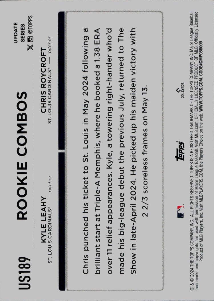 2024 Topps Update #US189 Kyle Leahy / Chris Roycroft RCOM,