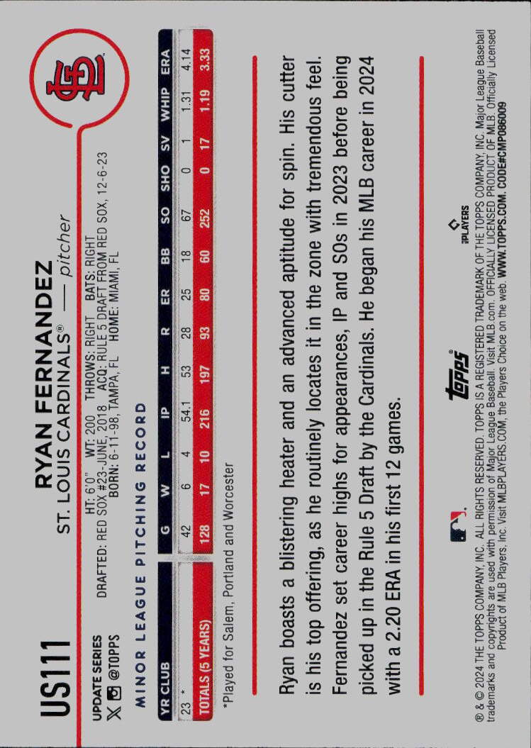 2024 Topps Update #US111 Ryan Fernandez
