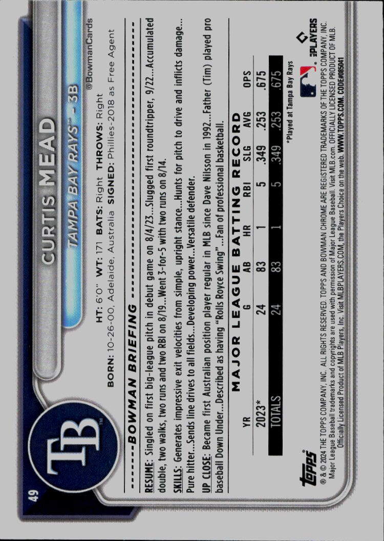 2024 Bowman Chrome #49 Curtis Mead