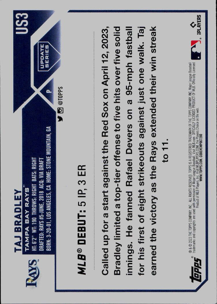 2023 Topps Update #US3 Taj Bradley