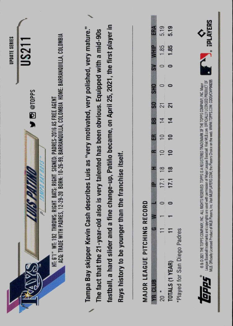 2021 Topps Update #US211 Luis Patiño