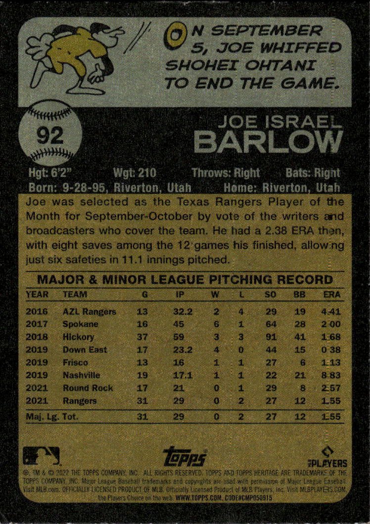 2022 Topps Heritage #92 Joe Barlow
