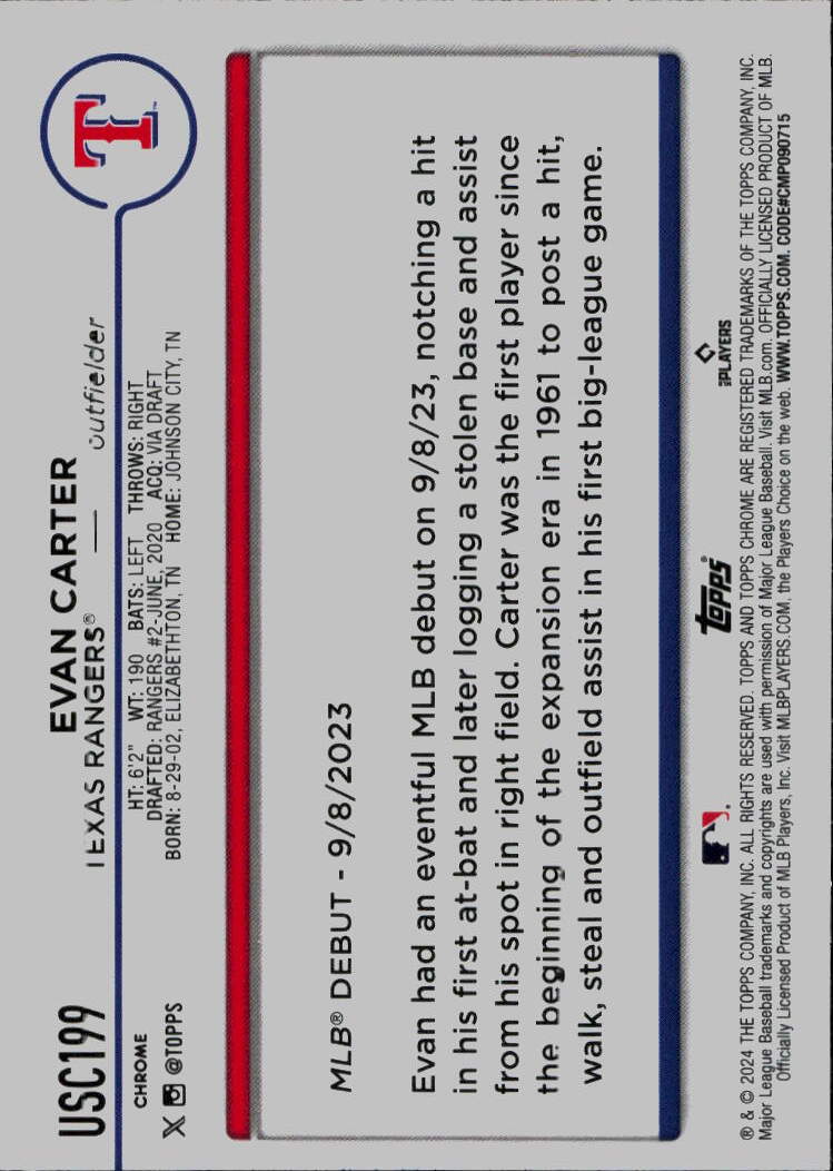 2024 Topps Chrome Update #USC199 Evan Carter