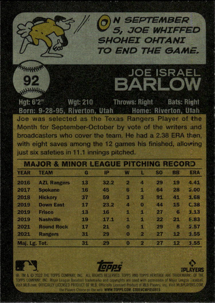 2022 Topps Heritage #92 Joe Barlow
