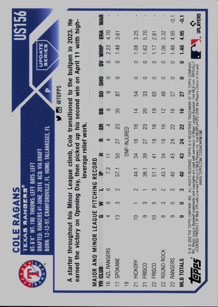 2023 Topps Update #US156 Cole Ragans