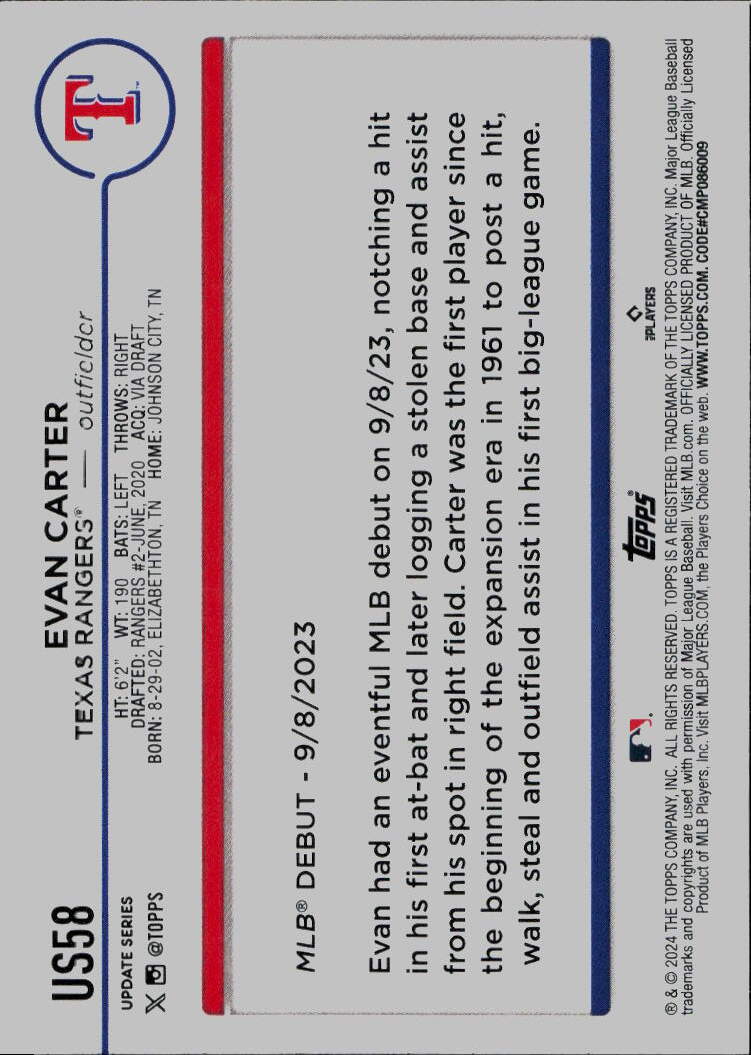 2024 Topps Update #US58 Evan Carter