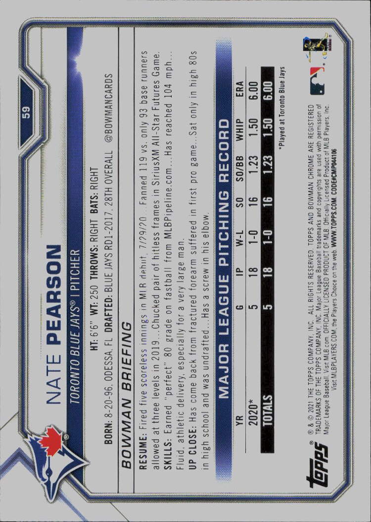 2021 Bowman #59 Nate Pearson