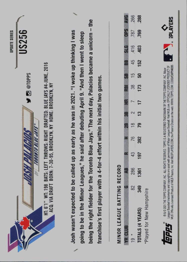 2021 Topps Update #US256 Josh Palacios