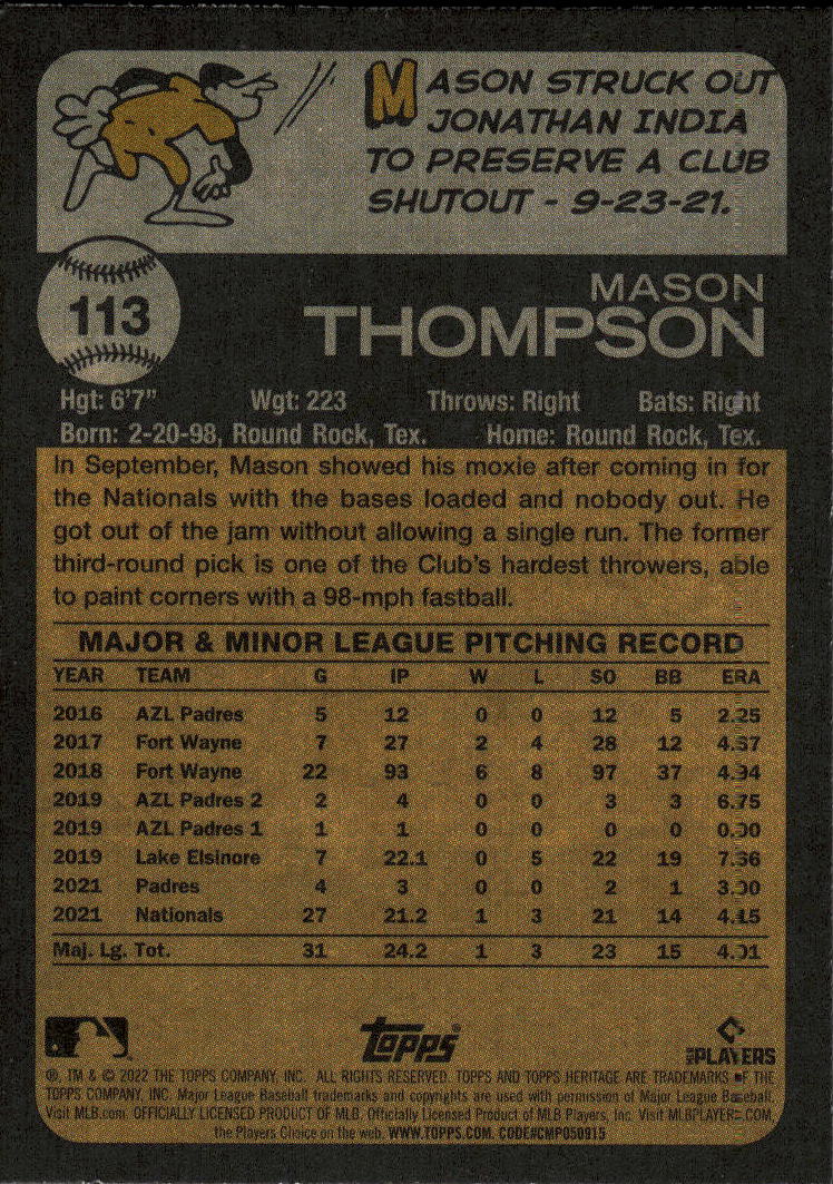 2022 Topps Heritage #113 Mason Thompson