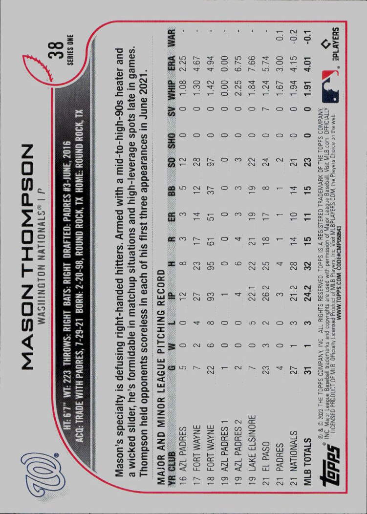 2022 Topps Opening Day #145 Mason Thompson