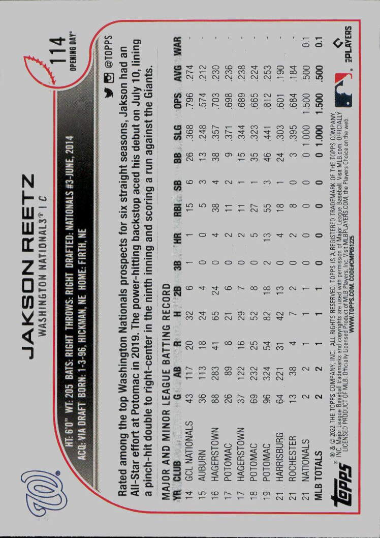 2022 Topps Opening Day #114 Jakson Reetz