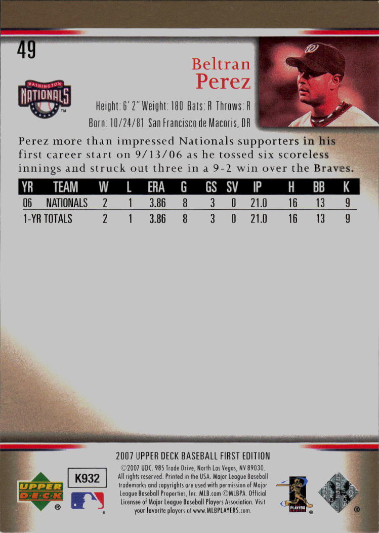 2007 Upper Deck First Edition #49 Beltran Perez