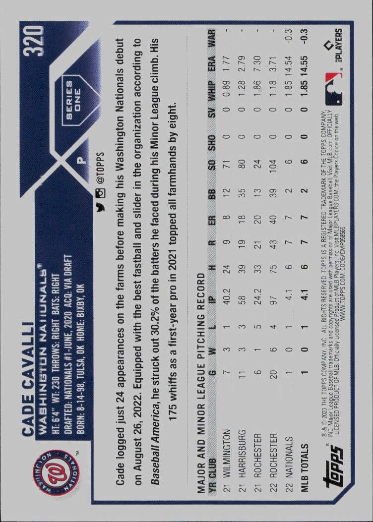 2023 Topps #320 Cade Cavalli