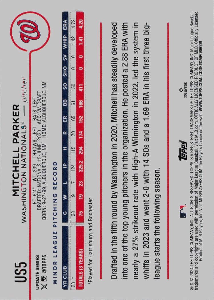 2024 Topps Update #US5 Mitchell Parker
