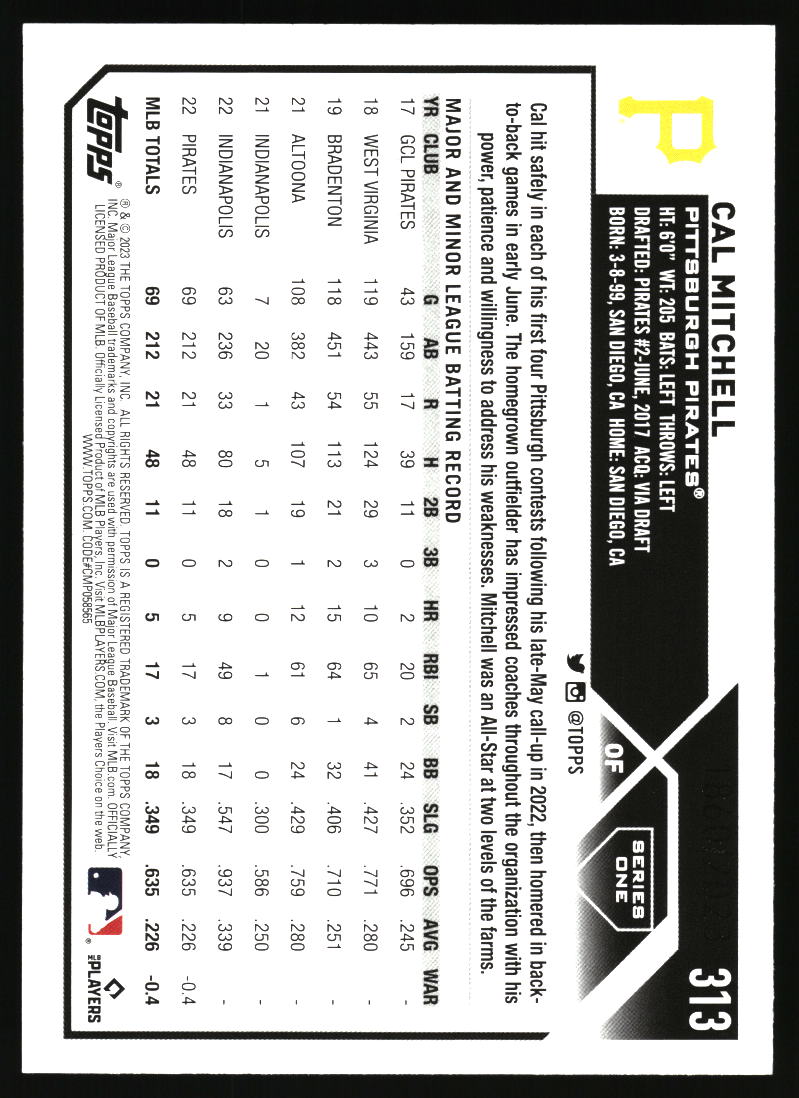 2023 Topps #313 Cal Mitchell Gold #/2023