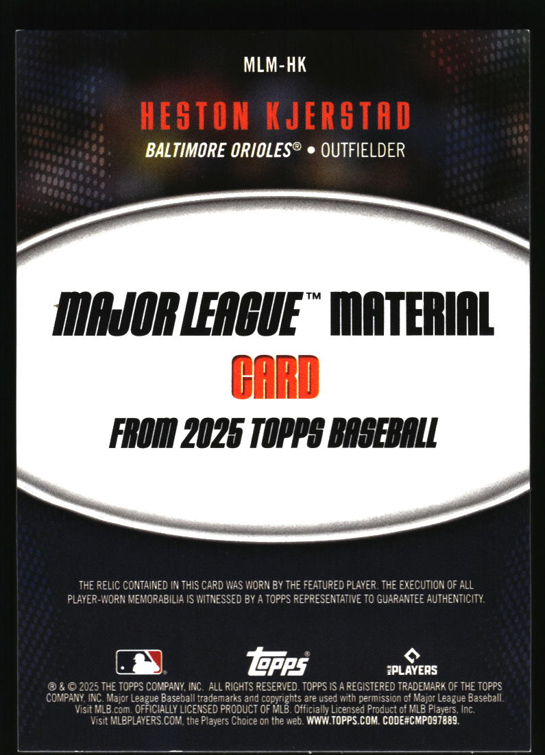 2025 Topps #MLM-HK Heston Kjerstad Major League Material Relics (Series One)