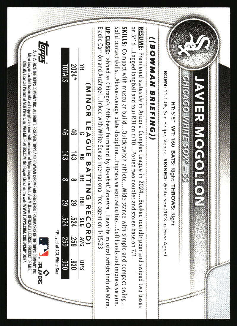 2025 Bowman #BP-68 Javier Mogollon Prospects Pink #/175